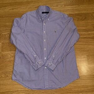 Ralph Lauren Shirt Men's Oxford XL Purple/White Gingham Check Flesh Pony Preppy
